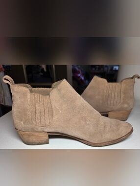Michael Kors Tan Suede Chelsea Ankle Boots Block Heel Western Spring Neutral 8